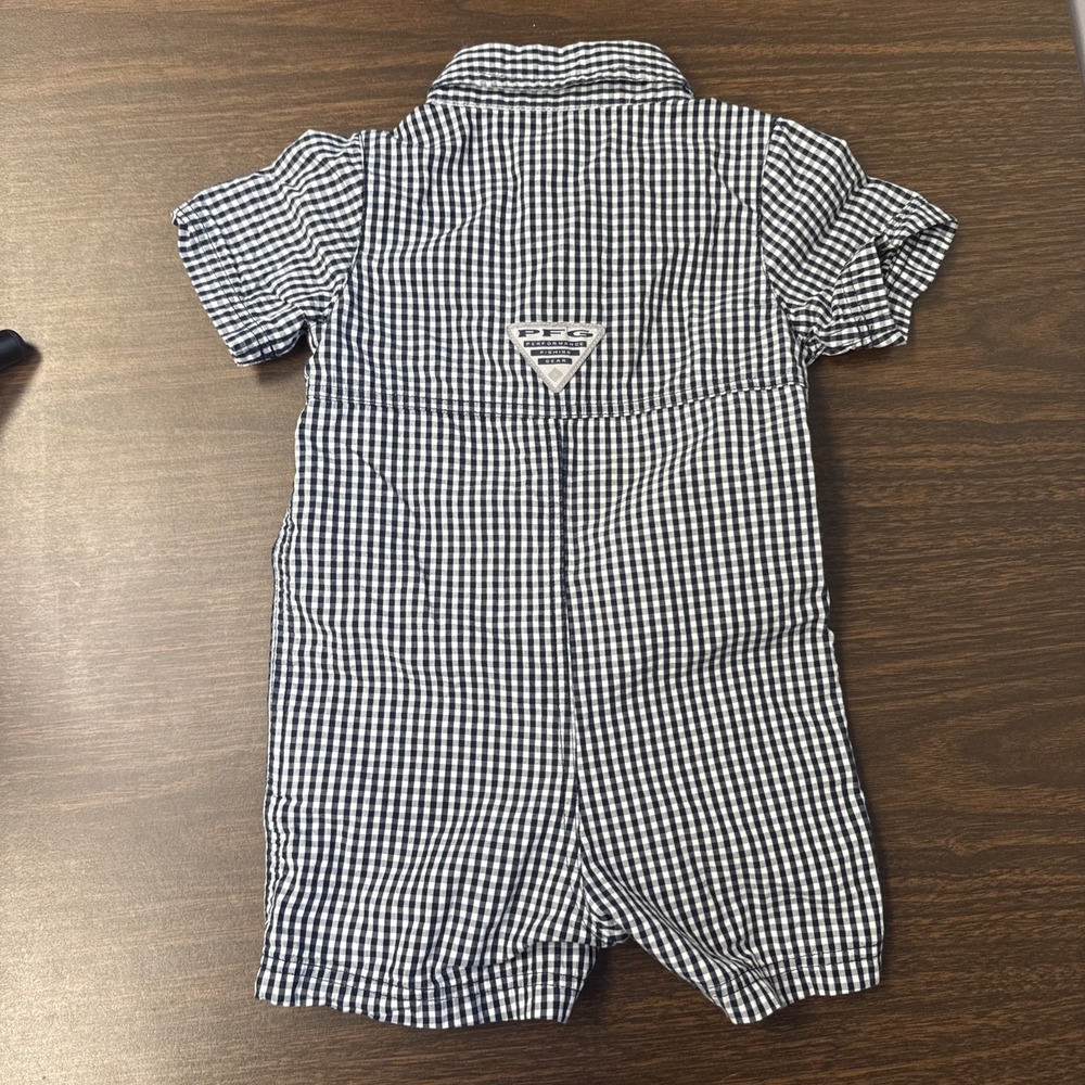Columbia PFG Boys 3-6m One Piece Romper Navy White Gingham Fishing Outfit - Picture 5 of 5